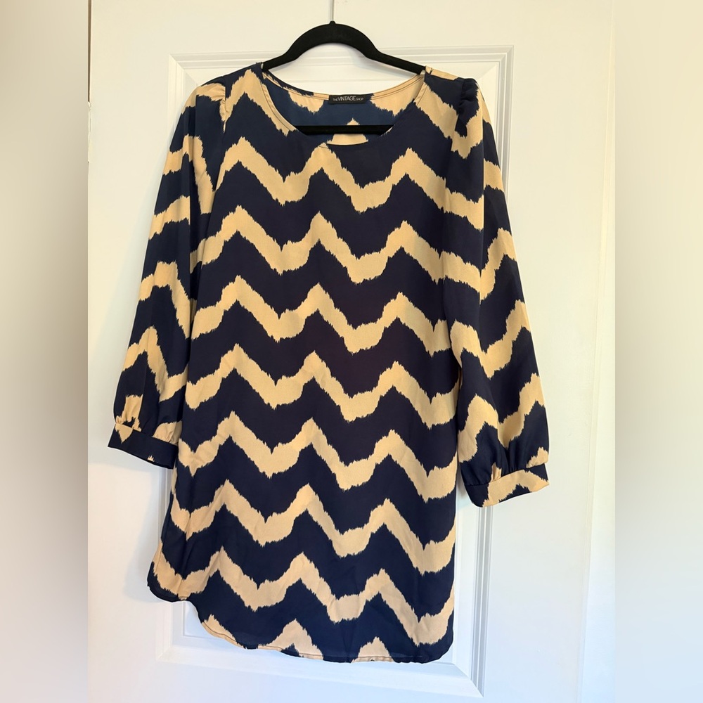 Navy and Cream Chevron Dress